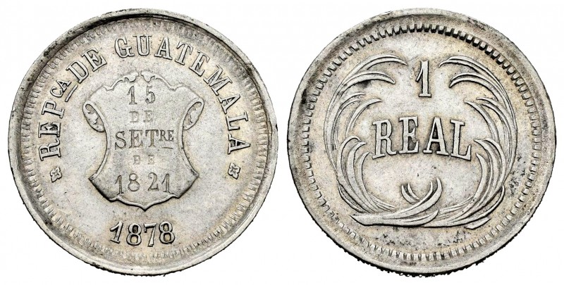 Guatemala. 1 real. 1878. (Km-148.2). Ag. 3,15 g. Small date. XF. Est...40,00.   ...