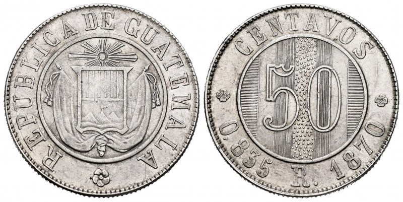 Guatemala. 50 centavos. 1870. R. (Km-195). Ag. 12,20 g. XF. Est...35,00.   

SPA...