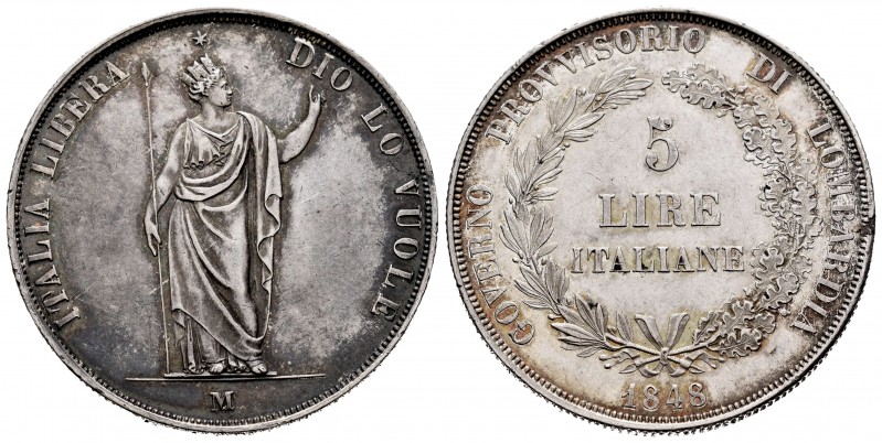 Italy. Lombarda. 5 lire. 1848. Milano. (Km-C22.1). (Pagani-213). (Mont-425). Ag....