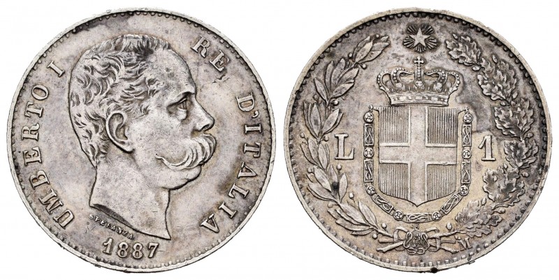 Italy. Umberto I. 1 lira. 1887. Milano. M. (Km-24.2). (Pagani-604). (Mont-49). A...