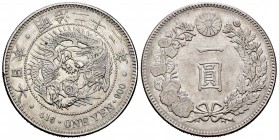 Japan. Mutsuhito. 1 yen. 1889 (year 22). (Km-Y28a.5). Ag. 26, 92 Tone. Almost XF. Est...100,00.   

SPANISH DESCRIPTION: Japón. Mutsuhito. 1 yen. 1889...