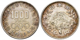Japan. Hirohito. 100 yen. 1964. Tokyo. (Km-80). Ag. 20,43 g. Olympic Game. AU. Est...30,00.   

SPANISH DESCRIPTION: Japón. Hirohito. 100 yen. 1964. T...