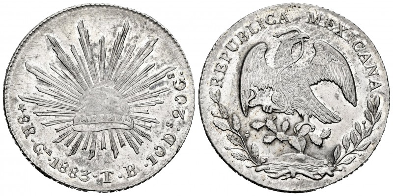 Mexico. 8 reales. 1883. Guadalajara. TB. (Km-377.6). Ag. 27,02 g. Minor hairline...