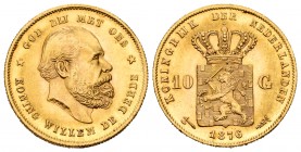 Low Countries. Wilhelm III. 10 gulden. 1876. (Km-106). (Fried-342). Au. 6,71 g. AU. Est...300,00.   

SPANISH DESCRIPTION: Países Bajos. Wilhelm III. ...