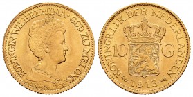 Low Countries. Wilhelmina. 10 gulden. 1913. (Km-149). (Fried-349). Au. 6,71 g. AU. Est...300,00.   

SPANISH DESCRIPTION: Países Bajos. Wilhelmina. 10...