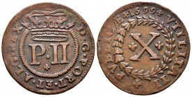 Portugal. D. Pedro II. 10 reis. 1699. (Gomes-15.01). Ae. 16,02 g. Choice VF. Est...70,00.   

SPANISH DESCRIPTION: Portugal. D. Pedro II. 10 reis. 169...