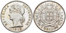 Portugal. 1 escudo. 1916. (Km-564). (Gomes-23.02). Ag. 24,98 g. Minimal hairlines. Attractive specimen. Almost UNC. Est...60,00.   

SPANISH DESCRIPTI...
