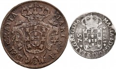 Portugal. Lot of 2 coins of Portugal. D. Maria I, 75 Reis 1795 and 5 Reis 1795 struck over other coin. Ae/Ag. Choice F/VF. Est...120,00.   

SPANISH D...
