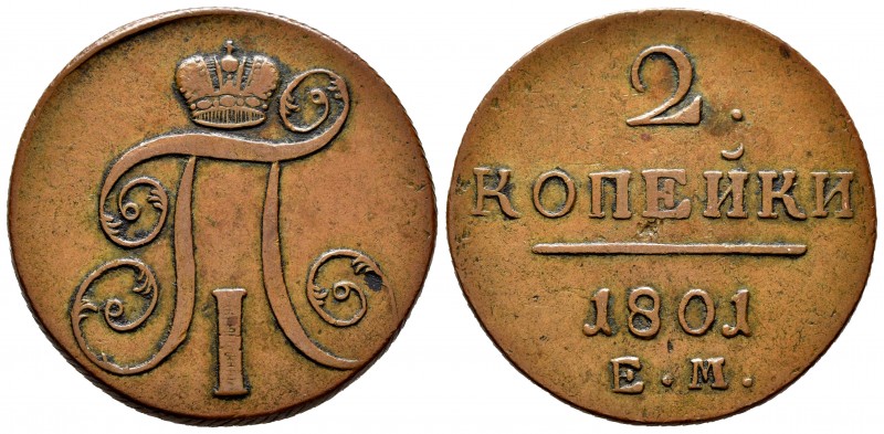 Russia. Paul I. 2 kopecks. 1801. Ekaterinburg. EM. (Km-C95.3). (Bitkin-118). Ae....