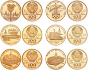 Russia. Set of 6 Gold Coins of 100 Roubles 1977 -80. Moscow Olympics 1980 with Original Box. Full Set of Gold Olympic Roubles; Moscow Olympics 1980; G...