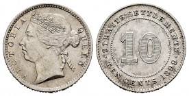Straits Settlements. 10 cents. 1899. (Km-11). Ag. 2,69 g. XF. Est...80,00.   

SPANISH DESCRIPTION: Straits Settlements. 10 cents. 1899. (Km-11). Ag. ...
