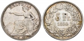 Switzerland. 5 francs. 1850. Paris. A. (Km-11). Ag. 24,95 g. Scarce. Almost XF. Est...200,00.   

SPANISH DESCRIPTION: Suiza. 5 francs. 1850. París. A...