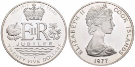 Cook Islands. Elizabeth II. 25 dollars. 1977. FM. (Km-18). Ag. 48,02 g. 25 Years of Royal Jubilee. PR. Est...50,00.   

SPANISH DESCRIPTION: Islas Coo...