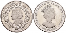 Falkland Islands. Elizabeth II. 50 pence. 2001. (Km-71a var). Ag. 56,69 g. 75th Birthday of Elizabeth II. PR. Est...80,00.   

SPANISH DESCRIPTION: Is...