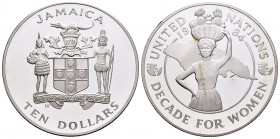 Jamaica. Elizabeth II. 10 dollars. 1984. (Km-115). Ag. 23,50 g. Decade for Women. Mintage 1100. PR. Est...25,00.   

SPANISH DESCRIPTION: Jamaica. Eli...