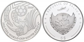 Palau. 5 dollars. 2009. Ag. 25,00 g. South Africa Soccer World Cup 2009. PR. Est...25,00.   

SPANISH DESCRIPTION: Palau. 5 dollars. 2009. Ag. 25,00 g...