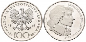 Poland. 100 zlotych. 1976. (Km-Y82). Ag. 16,32 g. Tadeusk Kosciuszko. PR. Est...20,00.   

SPANISH DESCRIPTION: Polonia. 100 zlotych. 1976. (Km-Y82). ...