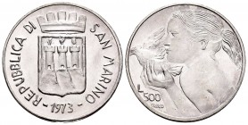 San Marino. 500 liras. 1973. (Km-29). Ag. 10,95 g. UNC. Est...15,00.   

SPANISH DESCRIPTION: San Marino. 500 liras. 1973. (Km-29). Ag. 10,95 g. SC. E...