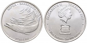 Tokelau. Elizabeth II. 5 dollars. 2017. (Km-91). Ag. 31,10 g. Barracuda. UNC. Est...25,00.   

SPANISH DESCRIPTION: Tokelau. Elizabeth II. 5 dollars. ...