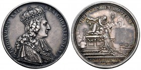 France. Louis XVI. Medal. 1775. Rev.: DEO CONSECRATORI / UNCTIO REGIA REMIS/ XI JUN MDCCLXXV. Ag. 24,73 g. Engraver: B. Duvivier. 37 mm. Toned. AU. Es...