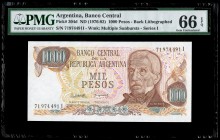 Argentina. 1000 pesos. 1976. (P-304d). Slabbed by PMG as 66 EPQ (Gem Uncirculated). Est...30,00.   

SPANISH DESCRIPTION: Argentina. 1000 pesos. 1976....