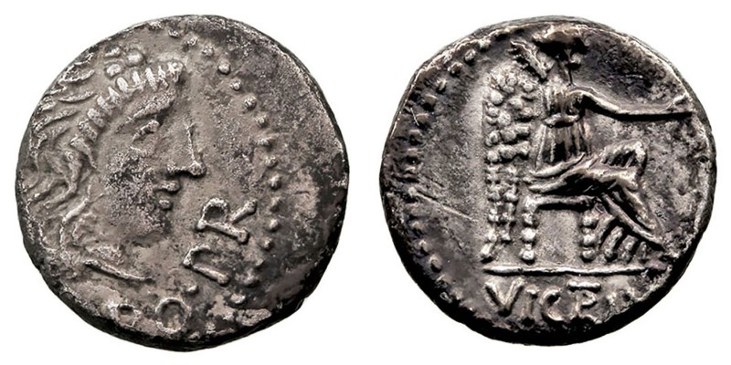 REPÚBLICA ROMANA
PORCIA
Quinario. AR. (47-46 a.C.) África. A/Cabeza de Apolo a...