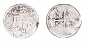 MONARQUÍA ESPAÑOLA
FELIPE IV
1/2 Real. AR. Segovia BR. (1652) BR invertido. 1,42 g. (CAL.1203) De la fecha solo se aprecia el 2. BC-/RC