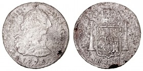 MONARQUÍA ESPAÑOLA
CARLOS III
8 Reales. AR. Lima MI. 1775. 22,76 g. CAL.856. Fuertes concreciones limpiadas. MC