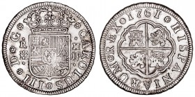 MONARQUÍA ESPAÑOLA
CARLOS III
2 Reales. AR. Madrid JP. 1761. 5,95 g. CAL.1291. Escasa así. MBC+