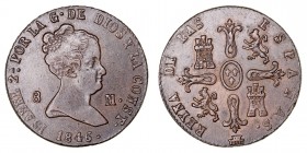 MONARQUÍA ESPAÑOLA
ISABEL II
8 Maravedís. AE. Segovia. 1846. 9,83 g. CAL.502. Escasa así. EBC-