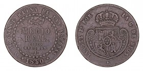 MONARQUÍA ESPAÑOLA
ISABEL II
1/2 Real. AE. Jubia. 1850. 19,09 g. CAL.571. Escasa. MBC-