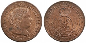 MONARQUÍA ESPAÑOLA
ISABEL II
1/2 Céntimo de Escudo. AE. Sevilla OM. 1867. 1,26 g. CAL.679. Brillo original y manchita en anv., si no SC. Muy escasa ...