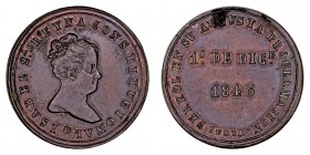 MONARQUÍA ESPAÑOLA
ISABEL II
AE-26. Proclamación en Ferrol, 1 diciembre 1843. Acuñada en Jubia. H.7. Manchita en rev., si no EBC
