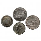 LA PESETA
LOTES DE CONJUNTO
Lote de 4 monedas. Calamina. Falsas de época. 2 Pesetas 1869 y 1870, Peseta 1876 y 1885. MBC- a BC