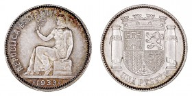 LA PESETA
II REPÚBLICA
Peseta. AR. 1933 *3-4. 4,98 g. CAL.1. EBC/EBC+