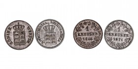 MONEDAS EXTRANJERAS
ALEMANIA
Lote de 2 monedas. AR. Wurttemberg. 1/4 Kreuzer 1846 y 1871. MBC a MBC-