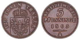 MONEDAS EXTRANJERAS
ALEMANIA
GUILLERMO I
3 Pfenninge. AE. 1863 A. KM.-. MBC-