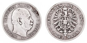 MONEDAS EXTRANJERAS
ALEMANIA
GUILLERMO I
2 Marcos. AR. Prusia. 1876 A. 10,77 g. KM.506. MBC-