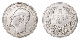 MONEDAS EXTRANJERAS
BULGARIA
FERNANDO I
2 Leva. AR. 1891 KB. 9,93 g. KM.14. MBC-