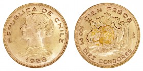 MONEDAS EXTRANJERAS
CHILE
100 Pesos. AV. Santiago. 1958. 20,36 g. KM.175. Manchita en rev., si no SC-