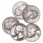 MONEDAS EXTRANJERAS
ESTADOS UNIDOS
Lote de 5 monedas. AR. 1/4 Dólar 1943, 1951, 1953 D, 1958 D y 1964. MBC+ a MBC-