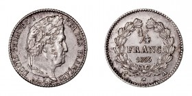 MONEDAS EXTRANJERAS
FRANCIA
LUIS FELIPE I
1/4 Franco. AR. 1835 A. 1,24 g. KM.740,1. EBC-