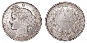 MONEDAS EXTRANJERAS
FRANCIA
5 Francos. AR. 1850 A. 24,95 g. KM.761,1. Rayitas en anv. y rev., si no EBC/EBC+. Restos de brillo