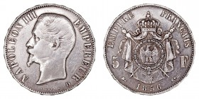 MONEDAS EXTRANJERAS
FRANCIA
NAPOLEÓN III
5 Francos. AR. 1856 D. 24,98 g. KM.782,3. MBC-
