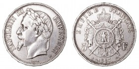 MONEDAS EXTRANJERAS
FRANCIA
NAPOLEÓN III
5 Francos. AR. 1867 BB. 24,79 g. KM.799,2. MBC+