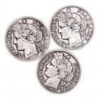 MONEDAS EXTRANJERAS
FRANCIA
Lote de 3 monedas. AR. 2 Francos 1870 A, 1871 A y 1887 A. MBC a MBC-