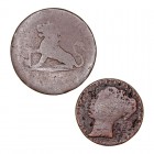 MONEDAS EXTRANJERAS
GIBRALTAR
Lote de 2 monedas. AE. 2 Quartos 1810 y Quarto (1842) BC- a MC