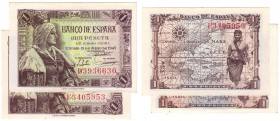 BILLETES
ESTADO ESPAÑOL, BANCO DE ESPAÑA
1 Peseta. 15 Junio 1945. Lote de 2 billetes. Serie D y F. ED.448A. SC-