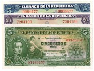 BILLETES
COLOMBIA
Lote de 3 billetes. 5 Pesos 1950, 5 Pesos 1953 y 20 Pesos 1950. SC a SC-