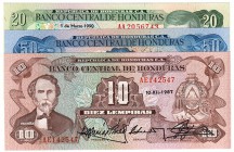 BILLETES
HONDURAS
Lote de 3 billetes. 10, 20 y 50 Lempiras. SC a SC-